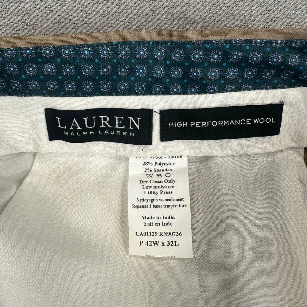 Lauren Ralph Lauren Dress Pants Mens 42x32 Tan UltraFlex Wool Blend Classic Fit